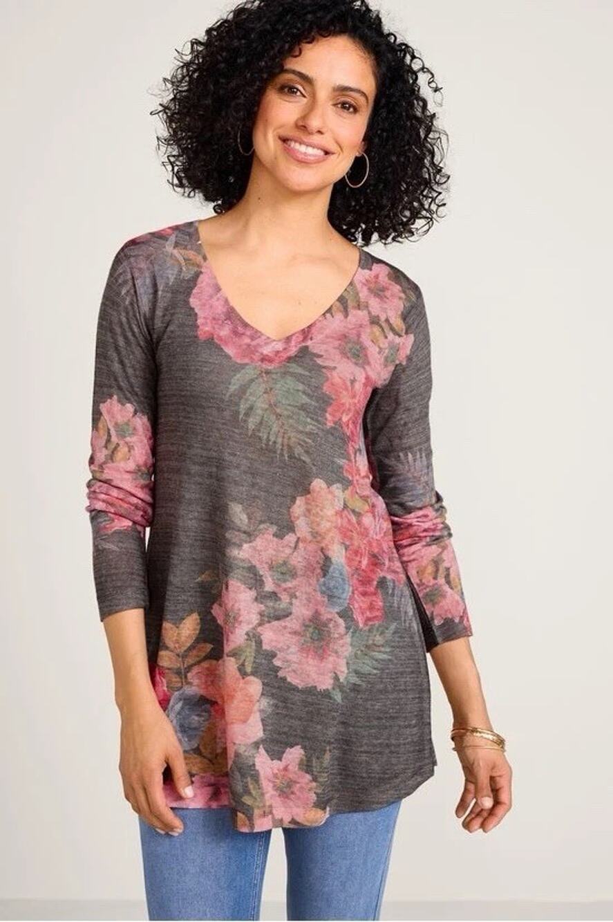 Soft Surroundings Midnight Blooms Floral Top Tunic XL Lightweight Flowy
